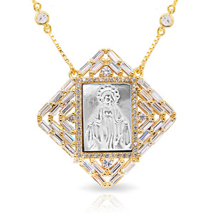Mother of Pearl Miraculous Square Medal with CZ Ornate Border