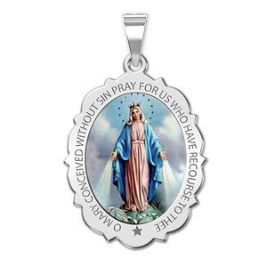 Miraculous Medal Scalloped Oval Color  EXCLUSIVE 