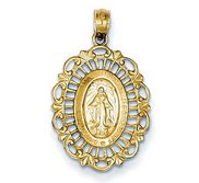 14K Yellow Gold Medium Scalloped Oval Miraculous  Medal Cut Out Pendant