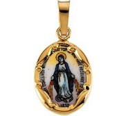 14k Yellow Gold and Porcelain Miraculous Medal