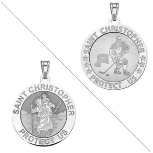 Ice Hockey   Saint Christopher Doubledside Sports Religious Medal  EXCLUSIVE 