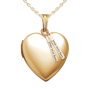 14k Yellow Gold Heart Photo Locket with Personalized Tabs