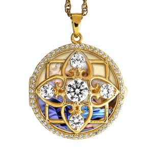 Yellow Gold Round Photo Locket with Cubic Zirconias with Chain Included