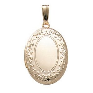 Solid 14k Yellow Gold Floral Oval Photo Locket