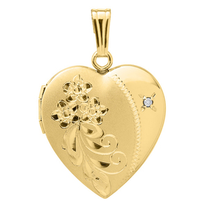 14k Gold Filled Floral Heart Photo Locket with Diamond