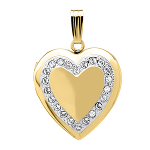 14k Gold Filled Heart Photo Locket With Diamond Border