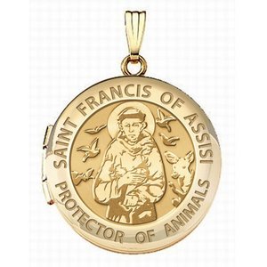 Solid 14k Yellow Gold St Francis of Assisi Round Photo Locket