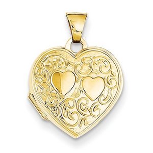 14k Solid Yellow Gold Double Heart Photo Locket