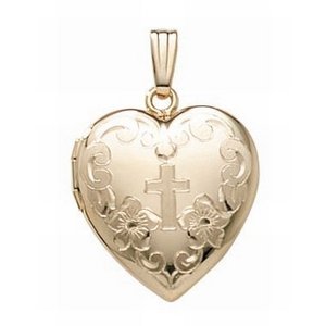 14k Gold Filled Cross Heart Photo Locket