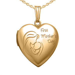 14k Yellow Gold First Mother s Day Heart Photo Locket