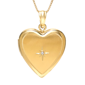 Solid 14k Heart Photo Locket with Genuine Diamond