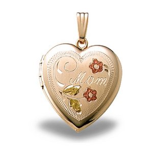 Solid 14k Yellow Gold Floral Mom Heart Photo Locket