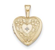 Gold Filled Baby Polished Heart Locket with w  Diamond Center