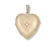 Solid 14k Yellow Gold Heart Photo Locket with Diamond