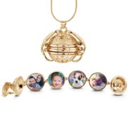 Yellow Gold Plated Expandable 4 Photo Ball Locket with Chain