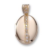 Solid 14k Yellow Gold Premium Weight Oval Photo Locket with Diamonds