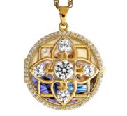 Yellow Gold Round Photo Locket with Cubic Zirconias with Chain Included
