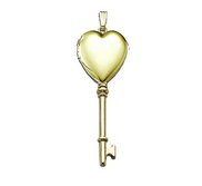 Solid 14K Yellow Gold Small Key Heart Photo Locket