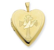 14k Gold Filled Dove   Cross Heart Photo Locket