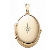 Solid 14K Yellow Gold Oval Four Photo Locket with Diamond