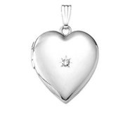 14k White Gold Heart Photo Locket with Diamond