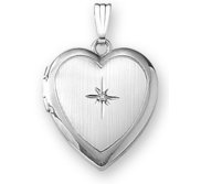 14k White Gold Heart Photo Locket with Diamond