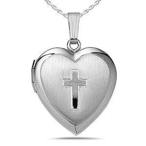 Sterling Silver Small Cross Heart Photo Locket