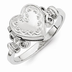 Sterling Silver Embossed Ring Heart Photo Locket