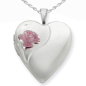 Sterling Silver Enameled Flower Heart Photo Locket