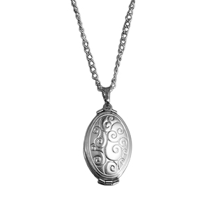 Silver Tone Oval Floral Four Photo Locket