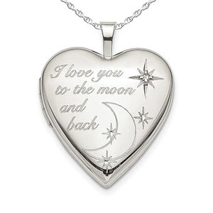 Sterling Silver   To The Moon   Back   Heart Photo Locket