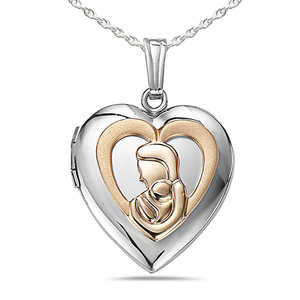 Sterling Silver Two Tone Mother and Child Heart Photo Locket