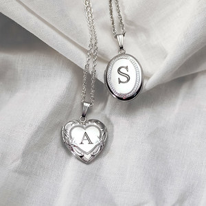 Sterling Silver Hand Engraved Initial Heart or Oval Locket Monogram