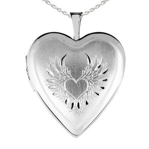 Sterling Silver Heart Angel Wing Heart Photo Locket