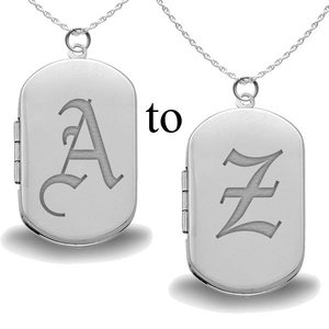 Sterling Silver Old English Initial Dog Tag Photo Locket
