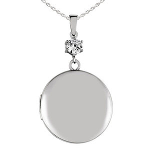 Sterling Silver Classic Round Photo Locket with Cubic Zirconia Accent