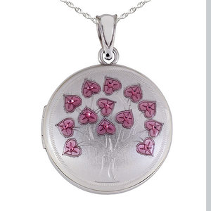Sterling Silver Pink Enameled Flowers Round Photo Locket
