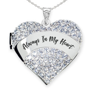 Sterling Silver   Always In My Heart   Cubic Zirconia Pave Heart Photo Locket