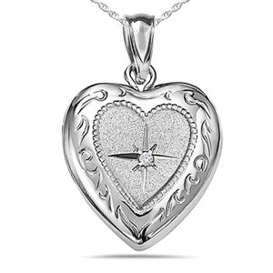 Sterling Silver Small Diamond Heart Photo Locket