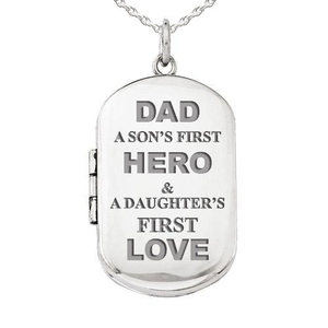 Sterling Silver Dad Son s First Hero and Daughter s First Love Dog Tag Photo Locket