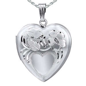 Sterling Silver Floral Design Heart Photo Locket