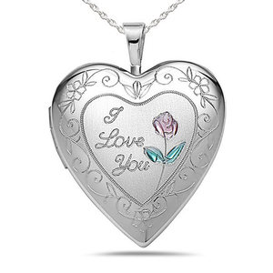 Sterling Silver   I Love You   Heart Photo Locket