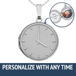 Sterling Silver Personalized Clock with Time Round Photo Locket
