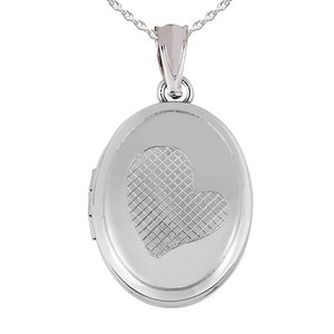 Sterling Silver Checkered Heart Design Oval Photo Locket