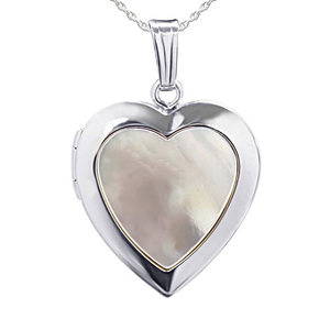 Sterling Silver Mother Of Pearl Heart Photo Locket