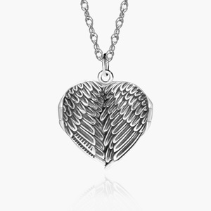 Sterling Silver Angel Wing Heart Photo Locket