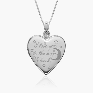 Sterling Silver   To The Moon   Back   Heart Photo Locket