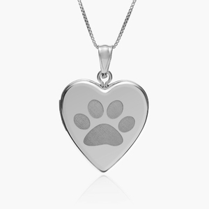 Sterling Silver Dog Paw Print Heart Photo Locket