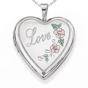 Sterling Silver Love with Pink and Green Enamel Heart Photo Locket