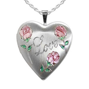 Sterling Silver Love with Rose Heart Photo Locket